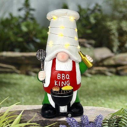 BAYN Garden Gnome Statues Outdoor Decor, Solar Powered Outdoor Gnome with BBQ Grill Decorative Yard Garden Lights Art Gifts with 11 Warm White LEDs