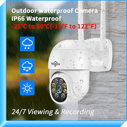 Hiseeu 2K 3MP PTZ Security Camera Outdoor,WiFi Camera, Auto Tracking&Light Alarm Floodlight & Color Night Vision,Two-Way Audio, Plug-in Cable,Compatible Wireless Camera System