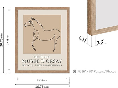 Poster Master Vintage Poster - Retro Minimalist Print - Gift for Artist, Friend - Horse, Line Drawing, Sketch, Abstract - Wall Decor for Living Room, Bedroom, 16x20 Beige Framed
