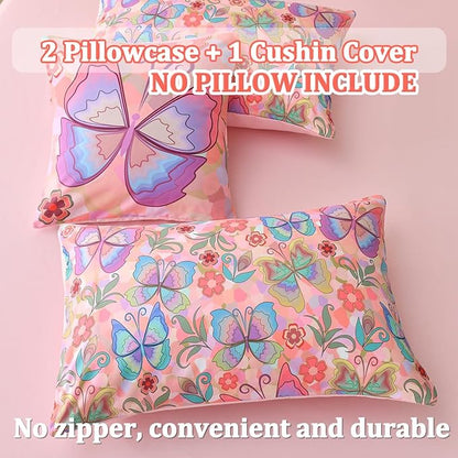 Butterfly Bedding Set Full, Pink Butterfly Comforter Set for Girls Kids Teens 6 pcs Bed in a Bag Full Bedding Sets for Girls