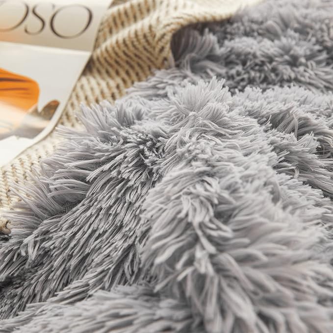 FOPPA Gray fluffy Comforter Cover Set king- Ultra Soft fluffy gray Bedding Sets 3 Pieces (1 Duvet Cover + 2 Pillow case) pink fluffy bed set (Gray, King)