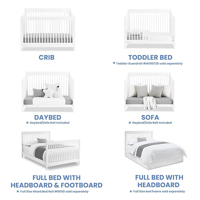 Delta Children Brooks 6-in-1 Convertible Crib, Bianca White + Simmons Kids Quiet Nights Breathable Crib Mattress with Removable/Machine Washable Cover (Bundle)