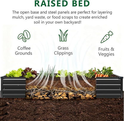 3 Pack 6x3x1FT Galvanized Raised Garden Beds Kit Outdoor Metal Gardening Planter Box for Vegetable Elevated Flower Herbs,Black