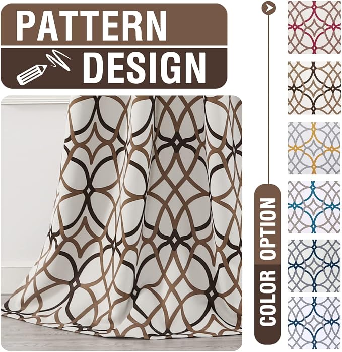 H.VERSAILTEX Blackout Curtains Printed Design 63 Inch Length 2 Panels Set Thermal Insulated Curtains for Bedroom Living Room Geometric Modern Grommet Window Drapes - Taupe and Brown