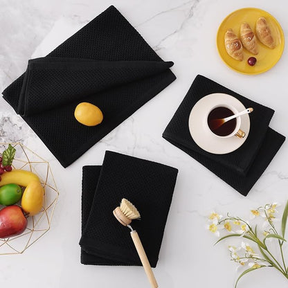 Homaxy 100% Cotton Oversized Waffle Weave Kitchen Towels 4-Pack, Black | 20 x 28 Inches, Ultra Soft Absorbent Dish Towels, Quick Drying Large Cleaning Towels