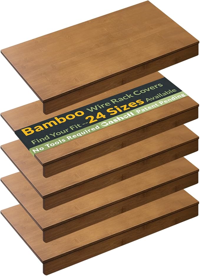 Gashell Wire Shelf Covers, Bamboo Wire Rack Covers for Pantry, Closet (4pcs, 34" W x 12" D)