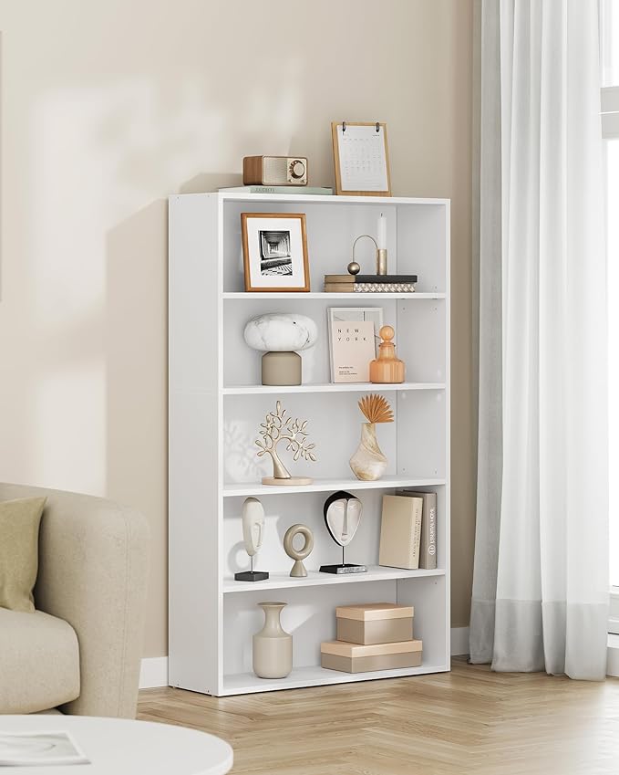 VASAGLE Bookshelf, 31.5 Inches Wide, 5-Tier Open Bookcase with Adjustable Storage Shelves, Floor Standing Unit, Cloud White ULBC175T14