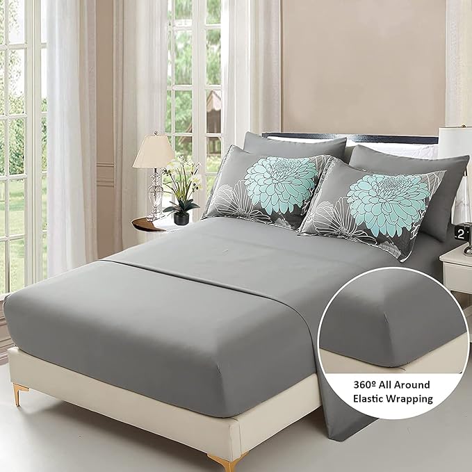 Yiran 7 Pieces Bed in a Bag Floral Comforter Set Green Flowers Bedding Set Soft Microfiber King Comforter Sets with 1 Comforter 1 Flat Sheet 1 Fitted Sheet 2 Pillowshams and 2 Pillowcases