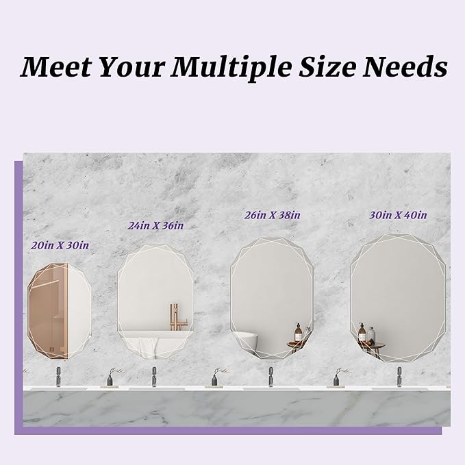 Bathroom Mirror for Wall, 30" x 40" Oval Mirror, Bathroom Vanity Mirror, Wall Mount Vanity Mirrors, Beveled Edge Frameless Wall Mirrors Decorative, Irregular Beveled Edge Mirror