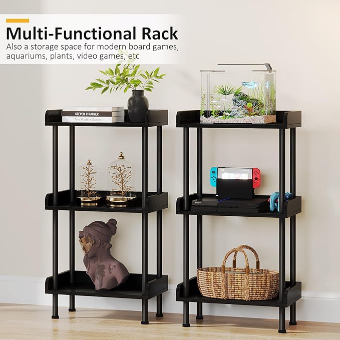 Bookshelf Small Book Shelf - 3-Tier Wood Bookcase Industrial Bookshelf with Edge Protection Metal Standing Book Shelves Display Book Rack for Living Room Bedroom Home Office (Black)