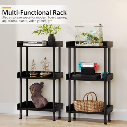 Bookshelf Small Book Shelf - 3-Tier Wood Bookcase Industrial Bookshelf with Edge Protection Metal Standing Book Shelves Display Book Rack for Living Room Bedroom Home Office (Black)