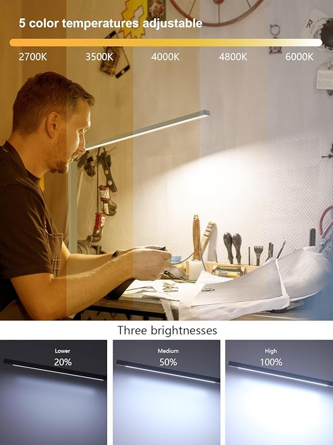 LED Desk Lamp Touch Control Aluminum Alloy Study Table Lamp Dimmable Eye-Caring,Bright Angle Adjustable Timer Portable Desk Light Wired for Home/Office/Dorm Work Reading Light with USB Cable