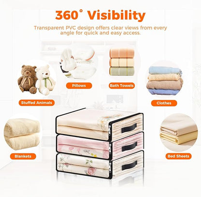 SpaceWhisper 6 Pack Clear Storage Bags, Plastic Blanket Storage Bags with Zipper and Handle, Moving Bags for Comforter, Bedding & Clothes, Closet Organizer and Under Bed Storage (15.7x13.8x3.9 Inch)