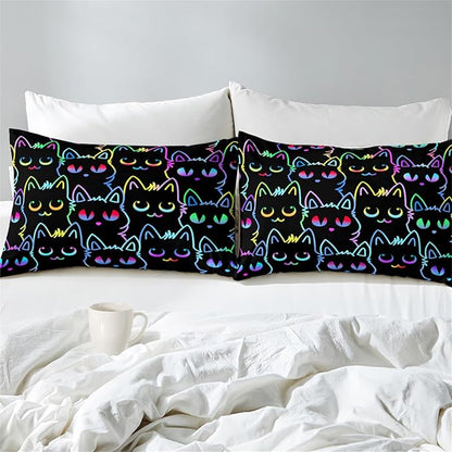 Cat Comforter Set for Girls Room - Colorful Cartoon Cats Bedding Set for Girls Bedroom Girls Room Decor Ultra Soft Cats Comforter Set for All-Season with 1 Comforter and 2 Pillowcases, Queen Size