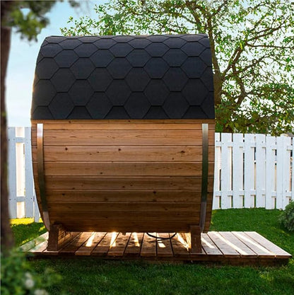 Outdoor Wood Steam Sauna, Canadian Pine Barrel Sauna Room for 3-4 Person with 4.5KW ETL Certified TOULE Heater, Rocks, 8mm Tempered Glass, Waterproof System