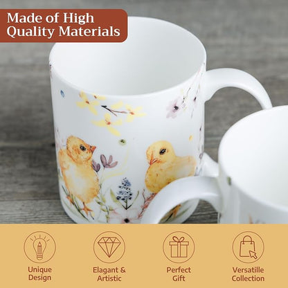 Maison d' Hermine Coffee Mug with Handles Tea Cups (15 Ounce, Pack of 1) | Fine Bone China Coffee Mugs for Hot Beverages Cappuccino Latte Home Restaurant Hotel Spring Summer -Easter Zest - Chicks