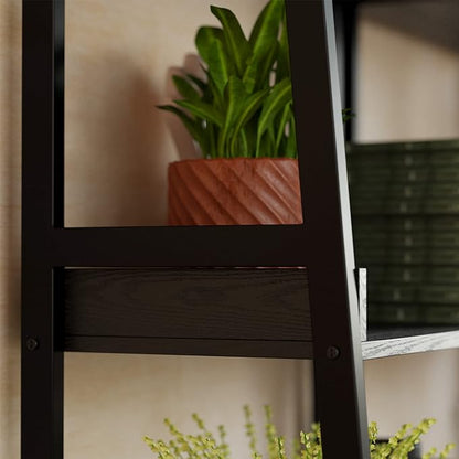 IRONCK Industrial Bookshelf 5-Tier, Bookcase Ladder Shelf, Storage Shelves Rack Shelf Unit, Accent Furniture Metal Frame, Home Office Furniture for Bathroom, Living Room