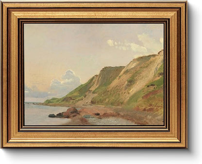 HUARCEY Gold Framed Vintage Wall Art for Living Room Canvas Coastal Wall Pictures Classic Landscape Painting Shelf Decor Natural Aesthetic Room Decoration Elegant Artwork Print for Bathroom, Bedroom
