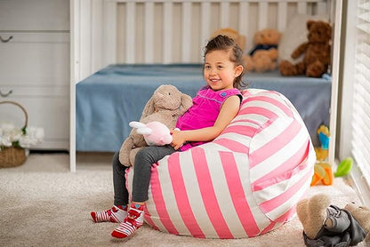 Wekapo Stuffed Animal Storage Bean Bag Chair Cover for Kids | Stuffable Zipper Beanbag for Organizing Children Plush Toys Large Premium Cotton Canvas (Pink, XX-Large)