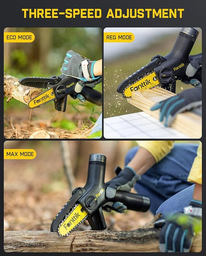 Fanttik TurboLite W10 APEX External Rotor Brushless Motor Mini Chainsaw Cordless with 3 Speed Adjustment, Type-C Fast Charging, LED Light for Tree Wood, Tools for Household and Garden