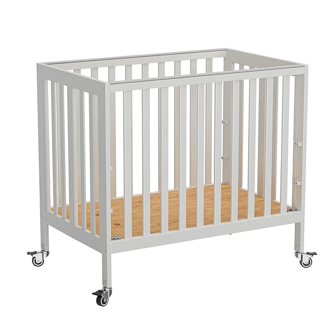 Baby Mini Crib - Modern Design Portable Crib, Sleek Folding Mini Baby Crib with Three Mattress Positions, Folds Flat for Easy Storage White