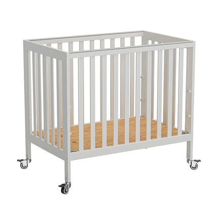 Baby Mini Crib - Modern Design Portable Crib, Sleek Folding Mini Baby Crib with Three Mattress Positions, Folds Flat for Easy Storage White