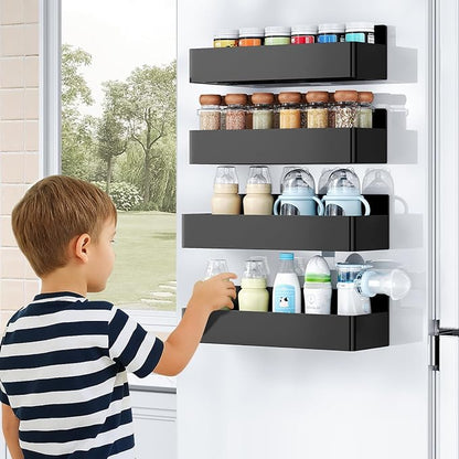 Magnetic Spice Rack for Refrigerator, Kitchen Organizer and Storage Shelf, Black (6 Pack)…