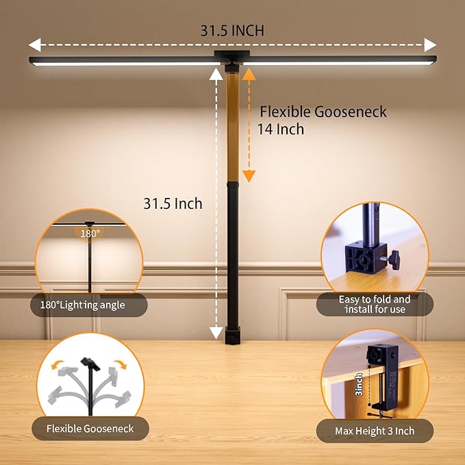 LED Desk Lamp for Home Office, Wireless Remote Control Light, Computer Desk Light, Bright Desktop Lamp, Dimmable Desk Lighting for Work, Draft, Study, Eye-Caring Desk Light (NO BATTERY)
