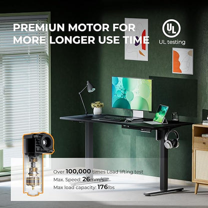 Electric Standing Desk,Adjustable Height Desk With Curved Desktop, Stand Up Desk With 2 Metal Hooks & Cable Organizer Box, Powerful Motor For Fast Switch From Sit To Stand Position 48x24 Black