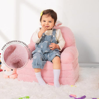 Kids Couch Fold Out Soft Toddler Chairs,Toddler Armrest Chair Bed for Play,Gift for 0-3 Years,Pink Bunny