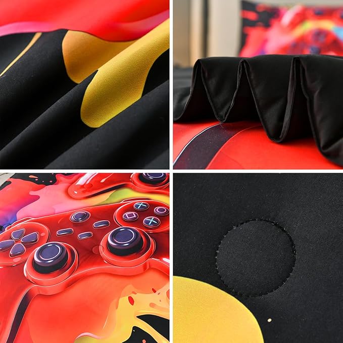 Gamer Comforter Set for Boys Kids, 6 Pcs Bed in a Bag Game Controller Boys Bediing Set Twin Size for All Season