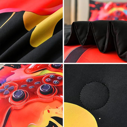 Gamer Comforter Set for Boys Kids, 6 Pcs Bed in a Bag Game Controller Boys Bediing Set Twin Size for All Season