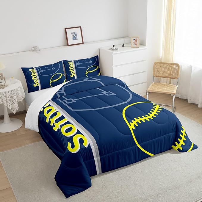Feelyou Kids Softball Comforter Set Twin Size Sports Game Bedding Set for Boys Girls Teens Bedroom Decor Baseball Comforter Women Men Softball Gaming Duvet Set with 1 Pillow Case
