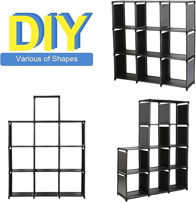 10-Cube Storage Organizer Rack, Staircase Organizer Modular Bookcase, DIY Storage Organizer Closet Shelf, Bookcase in Living Room, Bedroom for Toys and Daily Necessities, Black