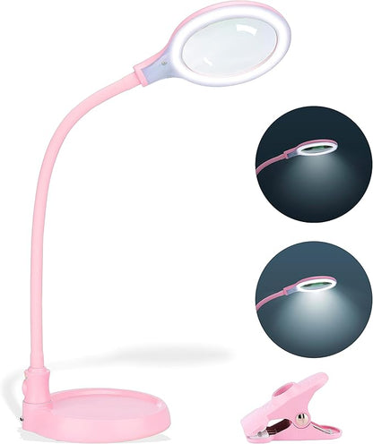 5X Magnifying Lamp，Lighted Magnifying Glass with Light and Stand Hands Free, Desk Magnifying Light, LED Magnifier Work Lamp for Women, Ladies, Kids Reading.