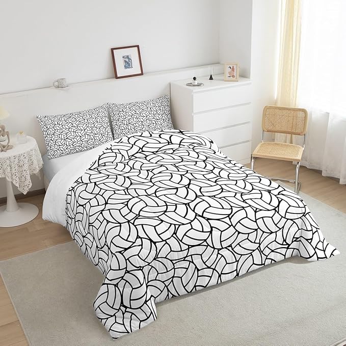 Feelyou Twin Size Volleyball Bedding Set Boys Girls Sports Game Comforter Set for Kids Women Men Ultra Soft Volleyball Player Comforter Black White Duvet Set Room Decor Quilt Set