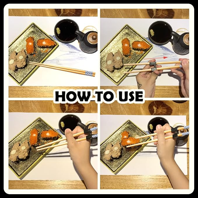 LYART 5 Pairs Reusable Training Chopsticks Beginners for Kids Adults Learners, Japanese Wooden Chopsticks Trainers Set, Dishwasher Safe, L8.86Inch (5.Simplicity print)