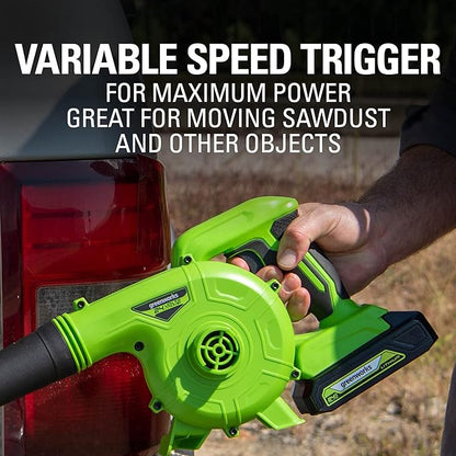 Greenworks 24V (90 MPH / 180 CFM / 125+ Compatible Tools) Cordless Shop Blower, 2.0Ah Battery and Charger Included