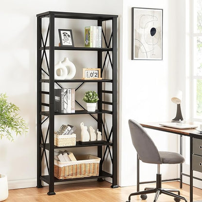 HOMBAZAAR Bookshelf, 6-Tier Industrial Bookshelf, Etagere Bookcases and Bookshelves, Tall Bookshelf Storage Organizer, Freestanding Bookshelf for Living Room, Bedroom and Home Office，Black