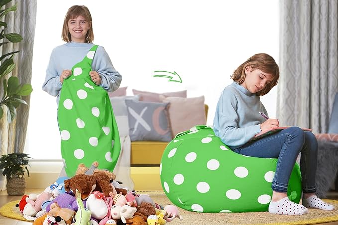 Aubliss Stuffed Animal Bean Bag Storage Chair (Green Dot, X-Large (48''))
