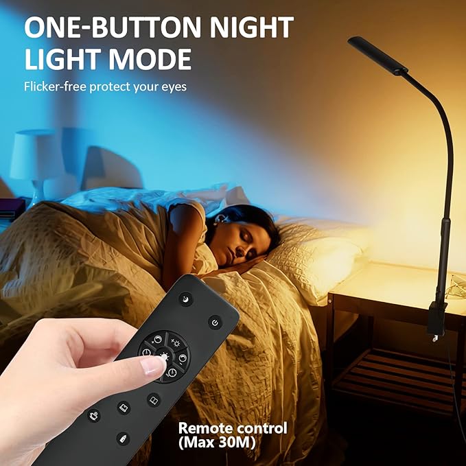 Desk Lamp with Remote Control, Aluminum Alloy Desk Lamps for Home Office, Desk Light with Dimmable 6 Color Modes & 6 Brightness, LED Desk Lamp with 2 USB Charging Ports (Type-C & A)