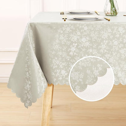 Smiry Rectangle Waterproof Heavy Duty Vinyl Tablecloths, 52 x 70 Inch | Wipeable Washable Floral Embossed Table Cover for Kitchen and Dining Room, Indoor & Outdoor Use, Sand