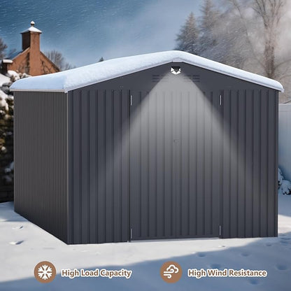 10x14 FT Outdoor Storage Shed, Metal Garden Shed - Tool Storage Sheds with Lockable Doors, Waterproof Outside Storage Building for Backyard, Patio (Black; Floor Not Included)