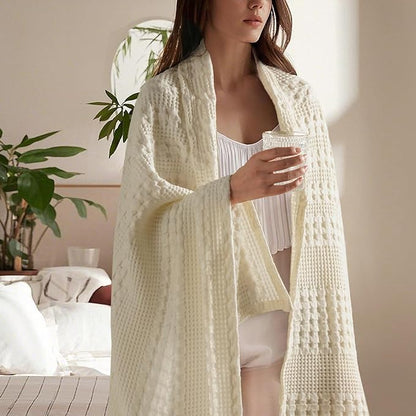 PHF 100% Cotton Waffle Weave Throw Blanket, Soft Lightweight Breathable Cozy Summer Throws for Couch Bed Sofa, Luxury Aesthetic Woven Blanket for Home Decor & Office, 50"x60", Cannoli Cream