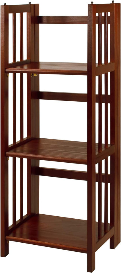 Casual Home 3 Shelf Folding Bookcase, 27.5" Wide, Espresso 3-Shelf Folding Bookcase (14" Wide)-Walnut