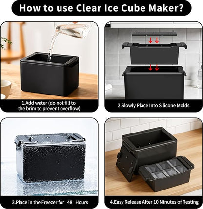 Clear Ice Cube Maker,6 Cavity Square Ice Cube Mold for Whiskey,1.9 * 2.1 Inch Clear Ice Maker,Idea Gifts for Boyfriend Boss Men who Have Everything