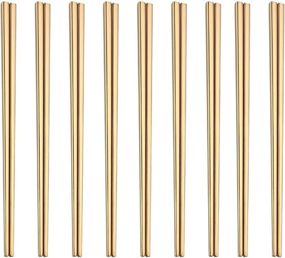 Stainless Steel Chopsticks,Reusable ,Dishwasher Safe , Easy to Use（9 PCS,golden）