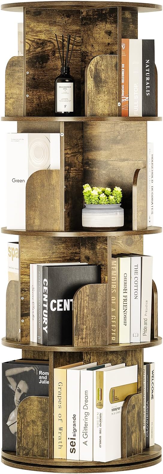 4 Tier Rotating Bookshelf kids, Small Corner Bookshelf for Small Space, 360 Display Floor Standing Bookcase Storage Rack, Wood Narrow Book Shelf Organizer for Home Office,Bedroom, Living Room