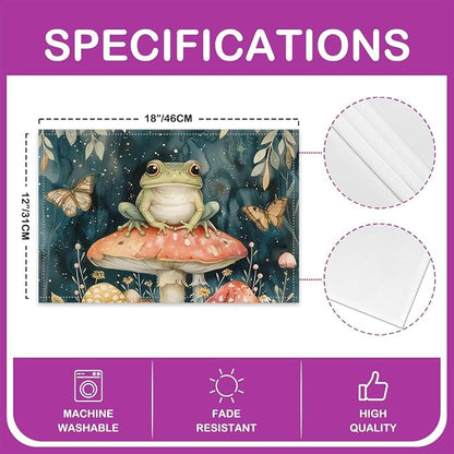 Feelyou Frog Placemats Set of 4 Cute MushKitchen Dining Table Placemats for Dining Table Indoor Outdoor Kitchen 12"x18" Cartoon Mushrooms Table Mats Placemat Kawaii Decor Table Place Mats Animal Print