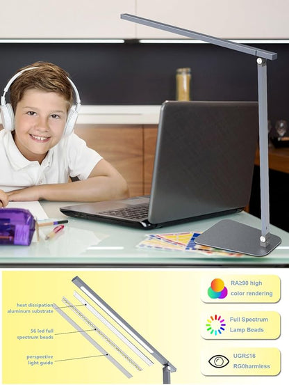 LED Desk Lamp Touch Control Aluminum Alloy Study Table Lamp Dimmable Eye-Caring,Bright Angle Adjustable Timer Portable Desk Light Wired for Home/Office/Dorm Work Reading Light with USB Cable